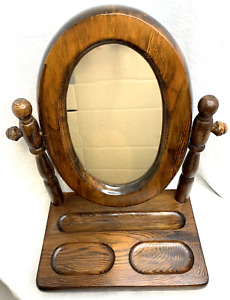 Wood Mirror Men S Valet Tray Vanity Shaving Rustic Swivel Dresser Peg Feet Vtg 