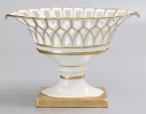 Vintage 1950s French Old Paris Gilt Porcelain Reticulated Compote