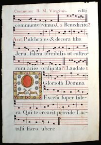 Illuminated Manuscript Antiphonal Leaf Italy C 1778 2 Large Elaborate Initials