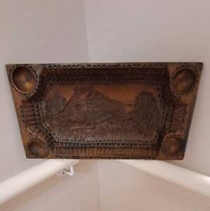Vintage Black Forest Style Hand Carved Wooden Wild Boar Tray
