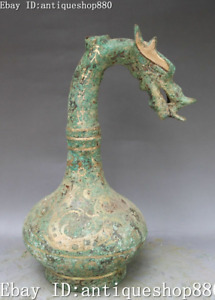 10 Old China Bronze Ware Gilt Dragon Head Vase Pitcher Bottle Kettle Statue