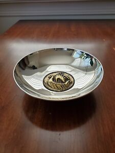 Sterling Silver Trinket Dish Bowl With Brass Coin Medallion 122 7g 4 75 No Mono