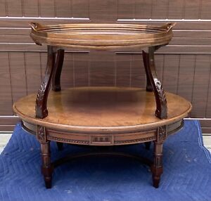 Antique 2 Tier Mahogany Oak Table With Removable Serving Tray Top Pullouts