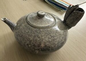Small Oriental Teapot Hand Signed Unusual Leaf Handle Vintage