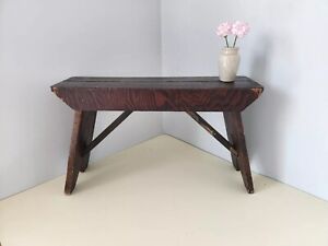 Vintage Small Handmade Rustic Wooden Bench Stool Farmhouse Wooden Plant Stand
