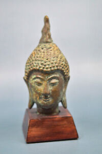 Vintage Thai Cast Metal Buddha Head 7 Inches Tall 