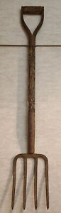Antique 4 Prong Tine Hay Potato Pitch Fork Old Farm Tool Pitchfork Garden