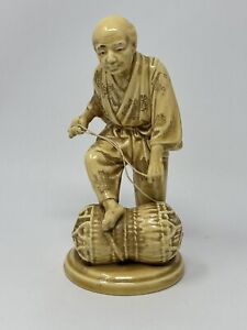 Japanese Porcelain 8 Antique Vintage Fishing Man Figure Statue