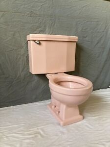 Vtg Deco Mid Century Coral Pink Porcelain Toilet Old American Standard 130 24e