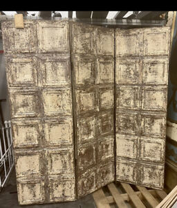 Stunning Antique Metal Tin Ceiling Tiles Tri Fold Wall Panel 72 