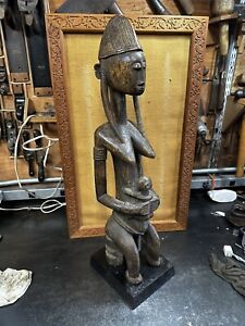 30 Inch Tall Antique African Bambara Female Fertility Maternity Wood Statue