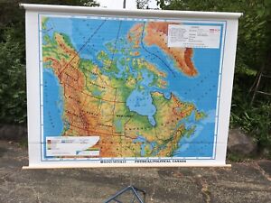 Vintage Rand Mcnally School Pull Down Elementary Political Roll Map Canada