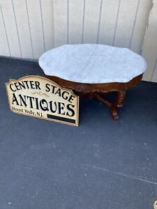 65393 Antique Victorian Walnut Marble Top Coffee Table Stand