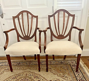 Baker Furniture Style Carved Mahogany Shield Back Dining Chairs
