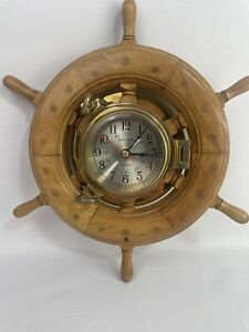 Ship S Clock Helm 13 Brass Porthole Clock Wooden Nautical Wall Decor Vintage 
