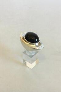 Georg Jensen Sterling Silver Ring Designed By Henning Koppel With Black Stone No