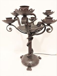 Antique Large Rare Figural Art And Crafts Wrought Iron Snake Allegorical Lamp