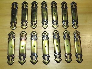 Lot Of 14 Vintage Brass Plate Escutcheon Cover Antiqued 5 1 8 X 1 Handle Used