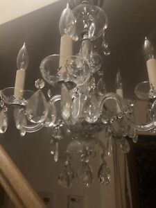 Antique Ornate French Style Crystal Chandelier 6 Glass Arm 6 Light 22 H X 22 W