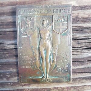 1930 Art Deco Detroit Ambassador Bridge Bronze Paperweight Jonathan Swanson
