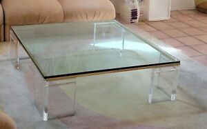 Autographed Authentic Lion In Frost Vintage Glass Lucite Coffee Table 