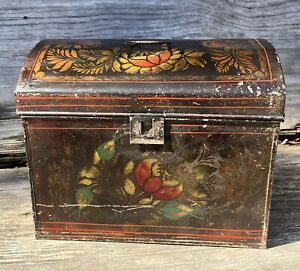 Antique 19th Century Hand Painted Tole Ware Pennsylvania Dutch Document Box