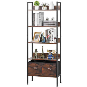 5 Tier Bookshelf Industrial Display Standing Shelf Units Vintage Rustic Brown