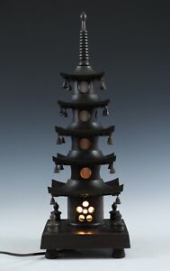 Japanese Old Vintage Wooden Figure Five Story Pagoda Lamp 