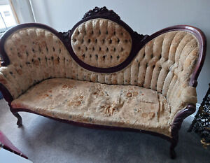 Victorian Style Loveseat Made With Embroidered Tapestry