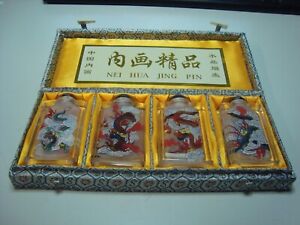 4pc Chinese Hand Painted Dragon Nei Hua Jing Pin Glass Snuff Bottles 1039c 