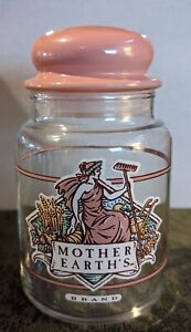 Vintage Apothecary Jar Mother Earth S Brand Glass 1990 Graphics Pink Green Lid