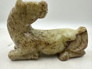 Vintage Asian Carved Celadon Jade Stone Hard Stone Horse Figure