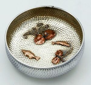 Gorham Japaneseque Mixed Metals Sterling Bowl Fish Lily Pads Hammered