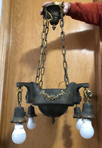 Vintage Antique Empire Chandelier Ceiling Fixture 4 Bulbs