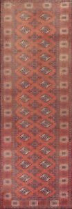 Vintage Red Bokhara Geometric Hand Knotted Traditional Rug Runner 3 4 X 12 0 