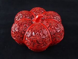 Excellent Intricate Chinese Lacquer Ware Handcarved Box Flower Design And Shape