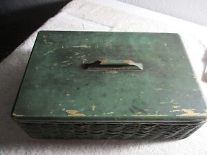 Antique Wooden Green Sewing Box Victorian 1880s