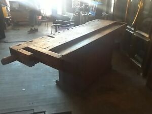 Important Museun Quality Antique Wood Carpenters Work Bench 77x24x33