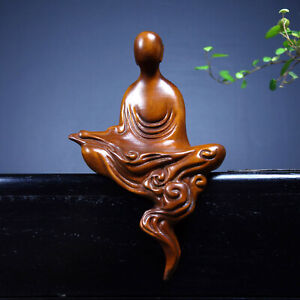 Chinese Natural Boxwood Hand Carved Exquisite Buddha Statue Aj0564