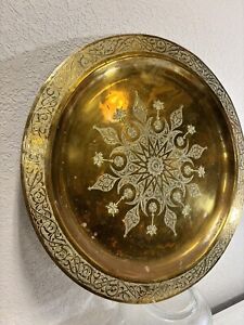 Antique Moroccan Polished Brass Table Top Tray 19th Century 14 