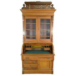 Antique Secretary Desk Victorian Extra Large Cylinder Bookcase Desk 21375