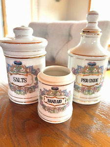 Doctors Pharmacist Apothecary Medicine Bath Porcelain Jar Set Unique Chase Japan