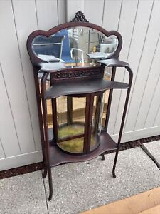 Antique Victorian Mahogany Etagere Curio Shelves With Beveled Mirror