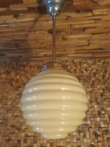 Art Deco Bauhaus Ceiling Lamp 1920 30 Original Opaline Globe 