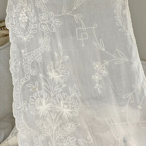 90x28 Cornely Antique Lace Bed Tambour Curtain Drape Chateau White Embroidery E