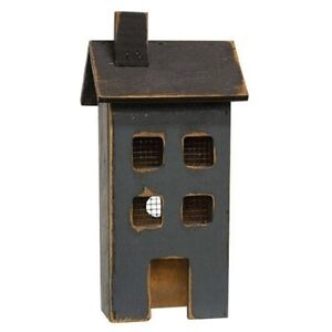 Primitive Blue Distressed Wood Saltbox House Medium Lighted 14 75 Made In Usa