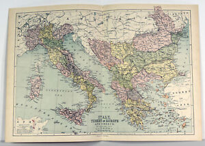 1876 Antique Original 17 Europe Map Italy Turkey Greece Ionian Sea Candia