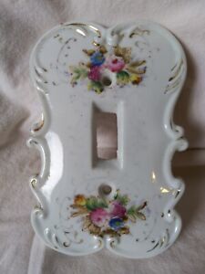 Vintage Togggle Light Switch Plate Cover Hand Painted Porcelain Flowers Read