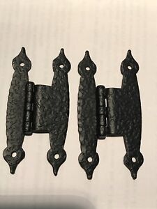 Vintage Hammered Black Colonial H Style Hinges For 3 8 Offset Cabinet Doors New