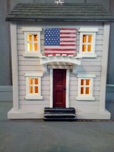 New Primitive Folk Art Americana Lighted Country House Ooak By Jd Courson